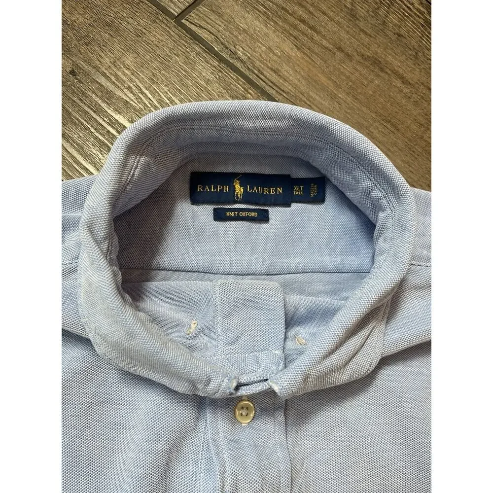 Ralph Lauren Blue Knit Oxford Short Sleeve‎ Polo Men’s Size XL Tall